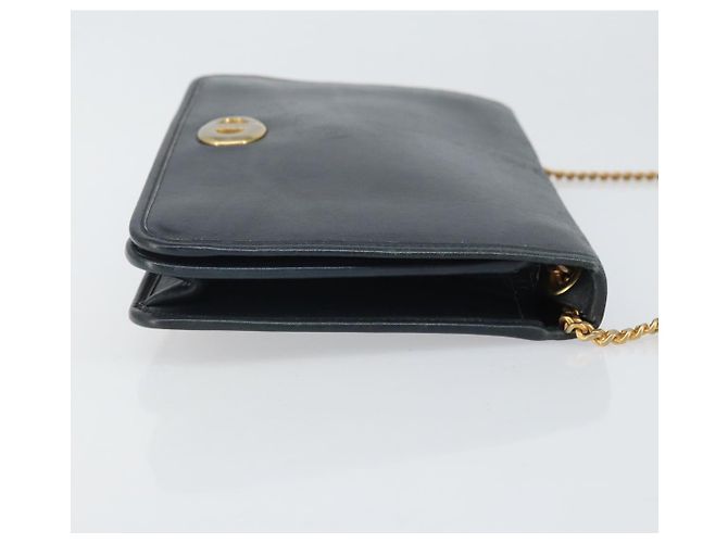 Christian Dior Chain Shoulder Bag Leather Navy Gold Auth ti3768 Golden Navy blue - view 4