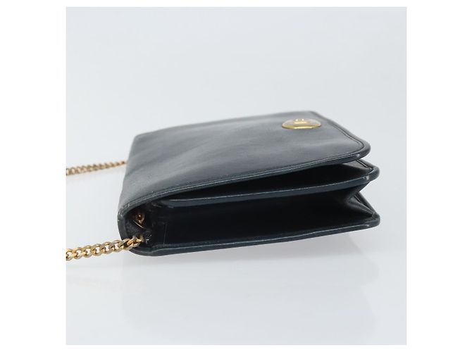 Christian Dior Chain Shoulder Bag Leather Navy Gold Auth ti3768 Golden Navy blue - view 5