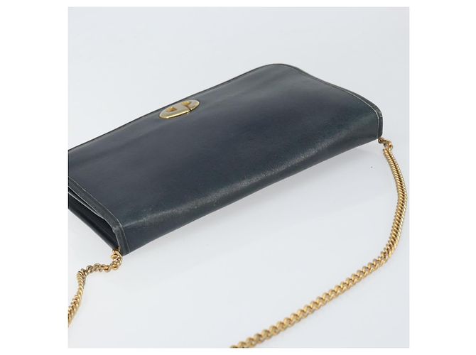 Christian Dior Chain Shoulder Bag Leather Navy Gold Auth ti3768 Golden Navy blue - view 6