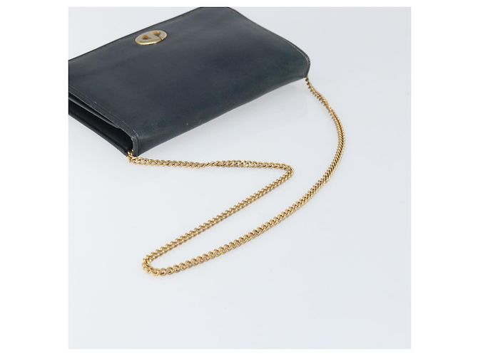 Christian Dior Chain Shoulder Bag Leather Navy Gold Auth ti3768 Golden Navy blue - view 7