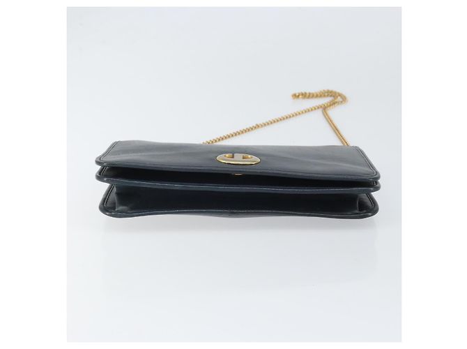 Christian Dior Chain Shoulder Bag Leather Navy Gold Auth ti3768 Golden Navy blue - view 9