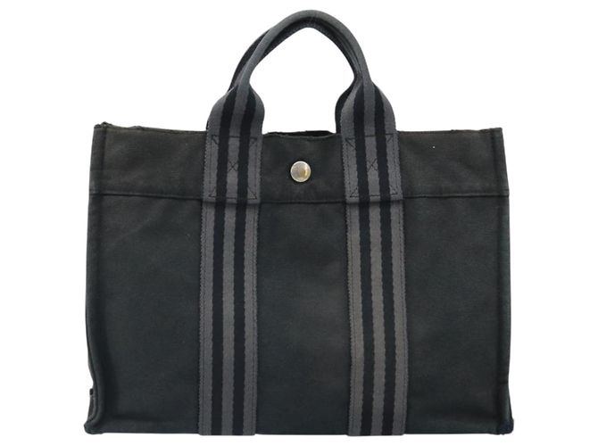 Hermès HERMES Borsa Fourre Tout PM in Tela Nera Argento Auth ti3705 Nero - vista 2