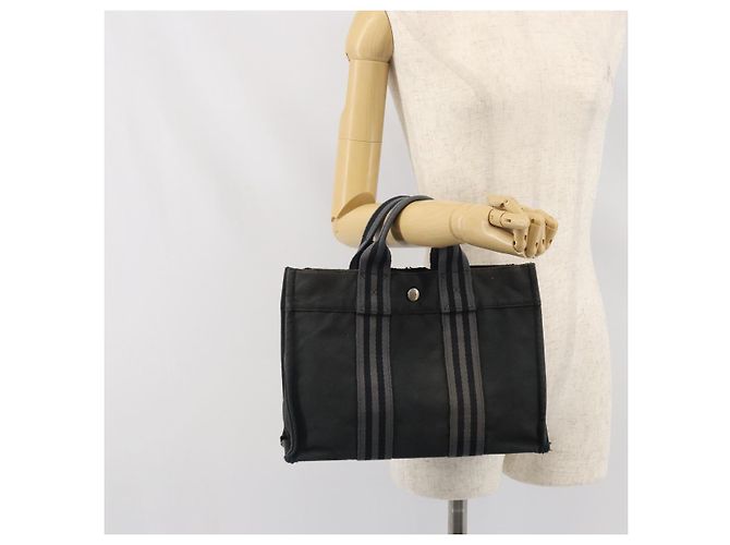 Hermès HERMES Borsa Fourre Tout PM in Tela Nera Argento Auth ti3705 Nero - vista 20