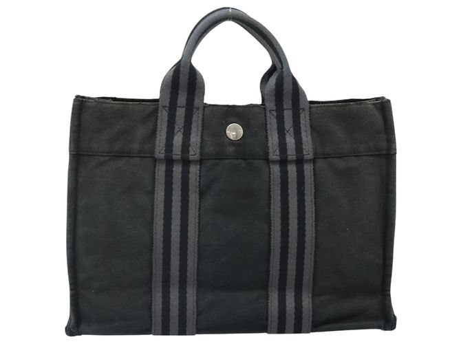 Hermès HERMES Borsa Fourre Tout PM in Tela Nera Argento Auth ti3705 Nero - vista 3