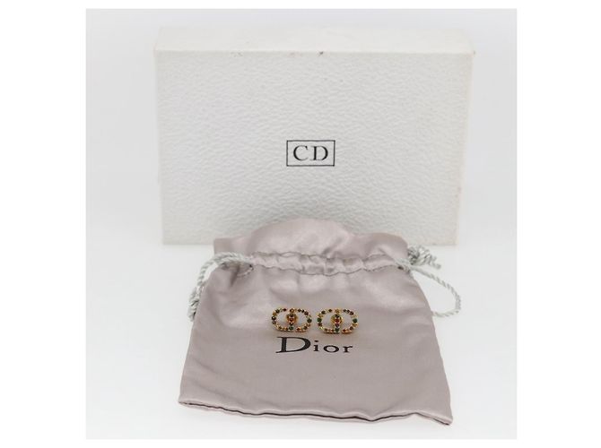 Orecchino a perno in strass Christian Dior in metallo dorato Auth 168258M - vista 12