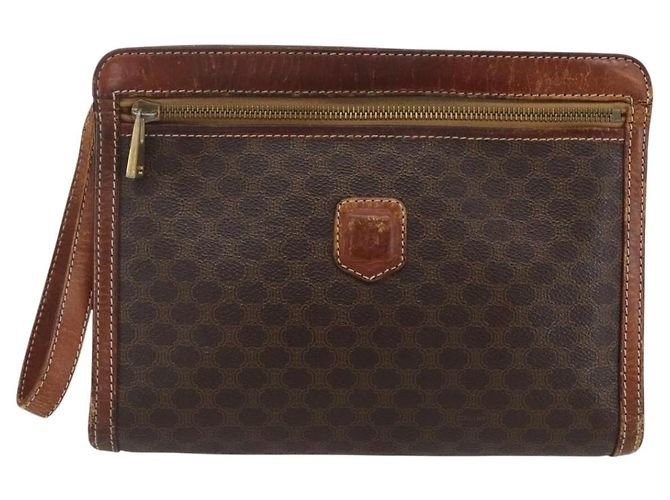 Céline Clutch in tela Macadam CELINE in pelle PVC marrone oro Auth ti3690 D'oro - vista 2