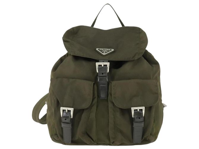 PRADA Backpack Nylon Khaki Silver Auth 166398 Silvery - view 2
