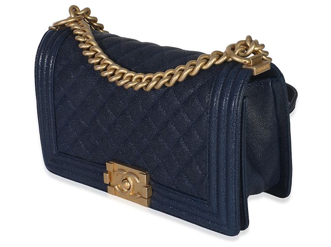 Chanel Navy gestepptes Kaviar Alte Medium Boy Handtasche Blau - Ansicht 3