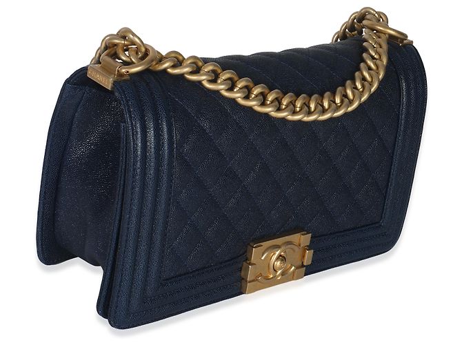 Chanel Navy gestepptes Kaviar Alte Medium Boy Handtasche Blau - Ansicht 4
