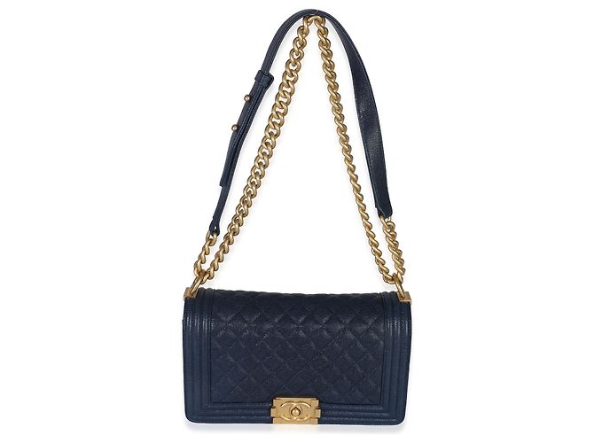 Chanel Navy gestepptes Kaviar Alte Medium Boy Handtasche Blau - Ansicht 5