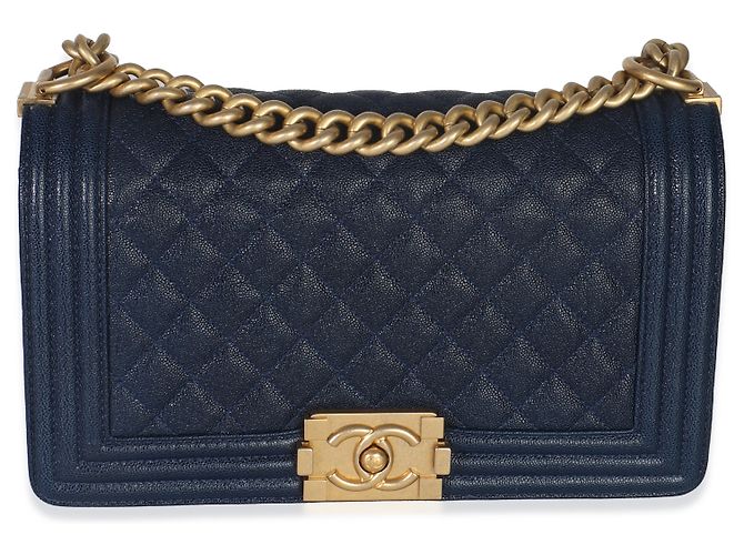 Chanel Navy gestepptes Kaviar Alte Medium Boy Handtasche Blau - Ansicht 8