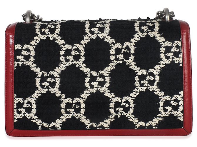 Borsa a spalla media Dionysus in tweed GG monogram nero, bianco e rosso di Gucci - vista 2