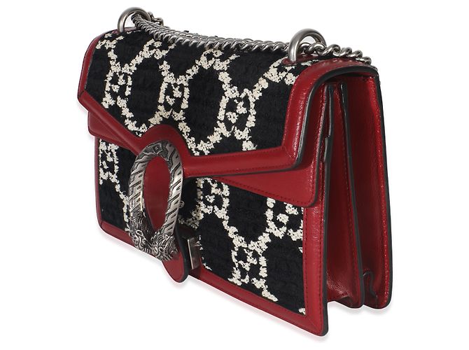 Borsa a spalla media Dionysus in tweed GG monogram nero, bianco e rosso di Gucci - vista 3