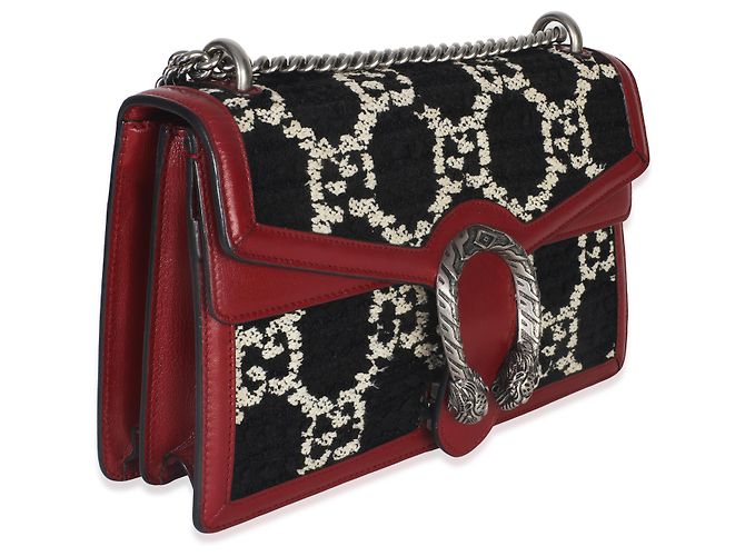 Borsa a spalla media Dionysus in tweed GG monogram nero, bianco e rosso di Gucci - vista 4