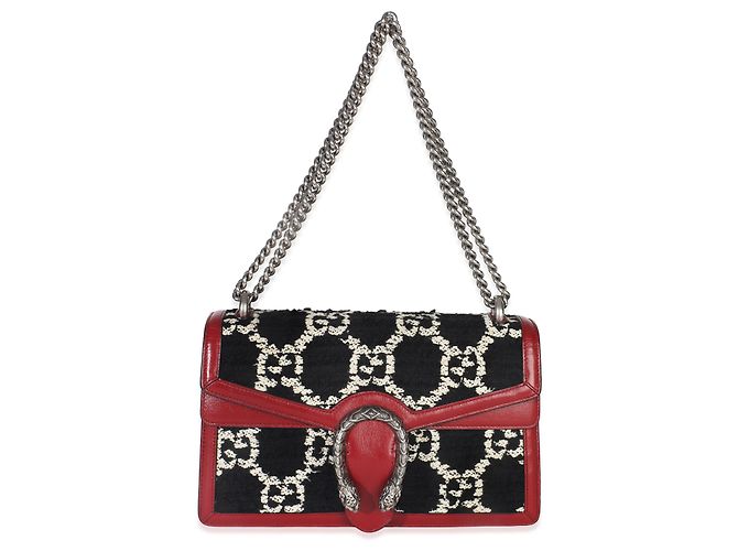 Borsa a spalla media Dionysus in tweed GG monogram nero, bianco e rosso di Gucci - vista 5