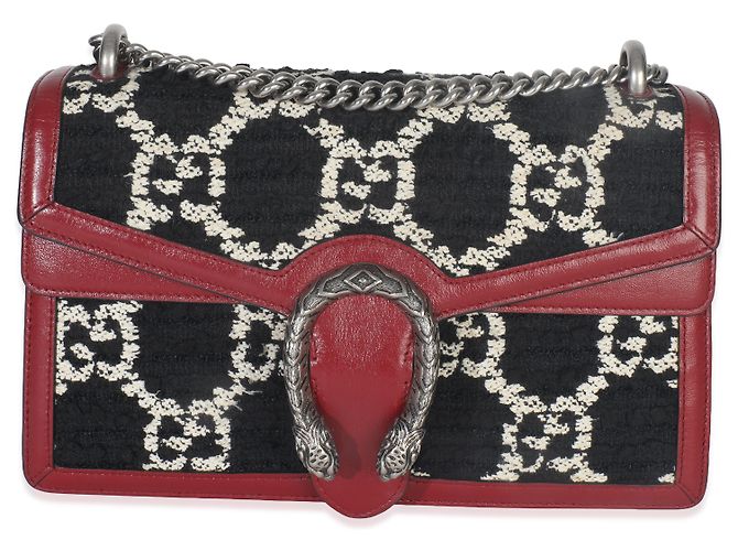 Borsa a spalla media Dionysus in tweed GG monogram nero, bianco e rosso di Gucci - vista 8