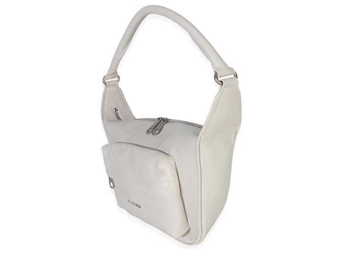 Everyday Borsa a spalla Raver media in pelle di vitello bianca invecchiata Balenciaga - vista 3