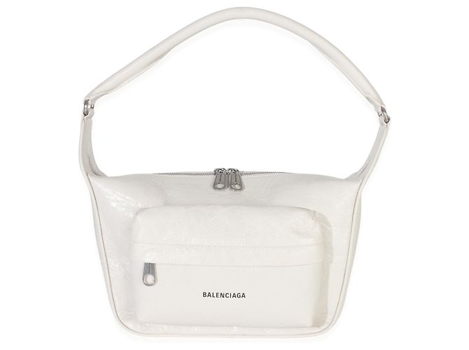 Everyday Borsa a spalla Raver media in pelle di vitello bianca invecchiata Balenciaga - vista 8