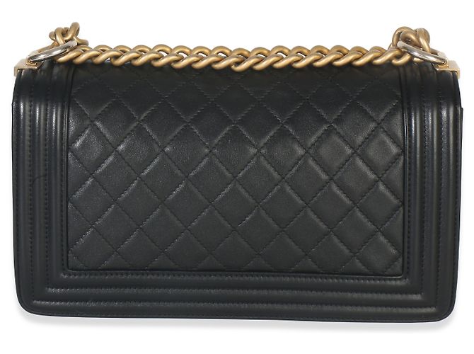 Chanel Schwarze Gequiltete Lammleder Alte Medium Boy Bag - Ansicht 2
