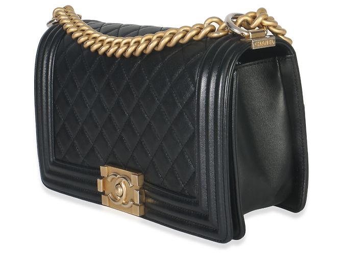 Chanel Schwarze Gequiltete Lammleder Alte Medium Boy Bag - Ansicht 3