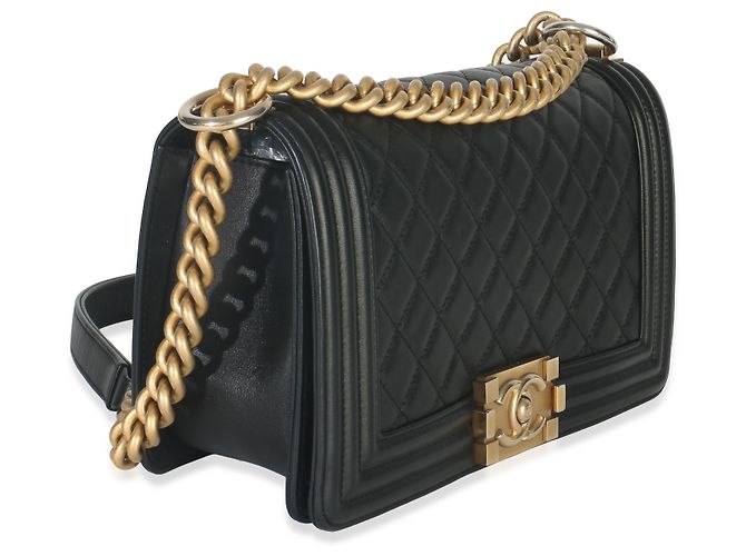 Chanel Schwarze Gequiltete Lammleder Alte Medium Boy Bag - Ansicht 4