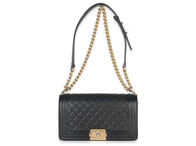 Chanel Schwarze Gequiltete Lammleder Alte Medium Boy Bag - Ansicht 5