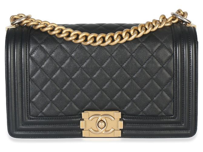 Chanel Schwarze Gequiltete Lammleder Alte Medium Boy Bag - Ansicht 8