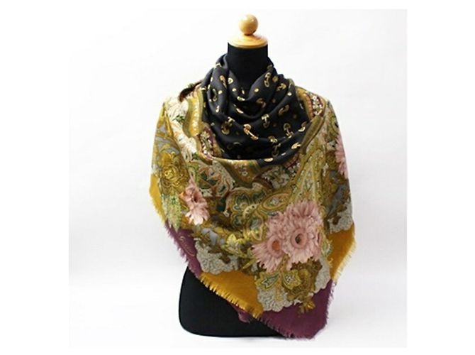 Sciarpa/Scialle Grande in Lana e Seta Gucci Nero Multicolore - vista 4