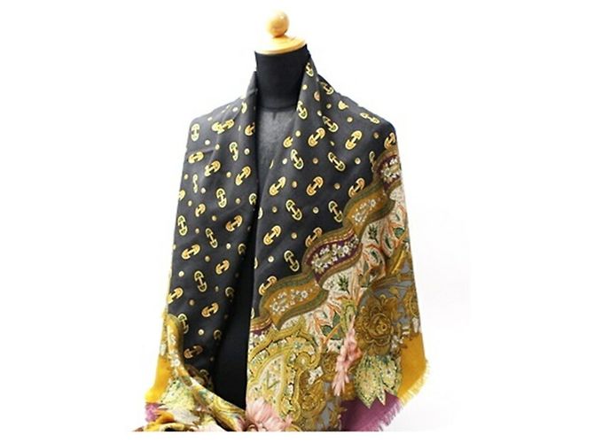 Sciarpa/Scialle Grande in Lana e Seta Gucci Nero Multicolore - vista 5