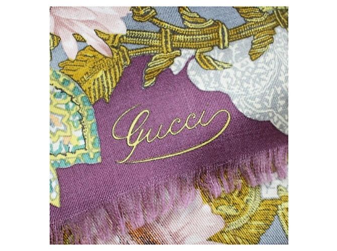 Sciarpa/Scialle Grande in Lana e Seta Gucci Nero Multicolore - vista 7