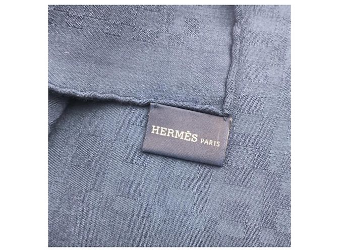 Stola in cashmere, lana e seta blu navy Hermès - vista 4