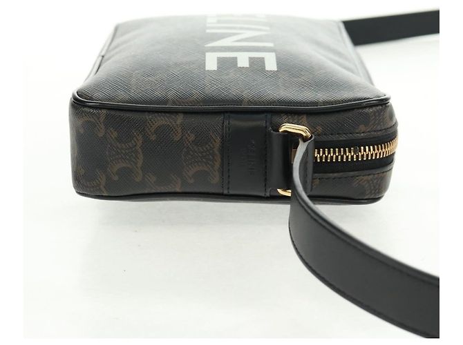 Céline Celine Logo Messenger Bag Triomphe aus beschichtetem Canvas Medium Schwarz - Ansicht 3