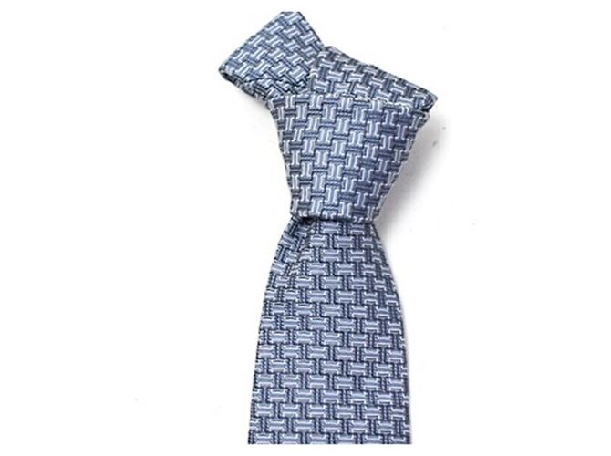 Hermès Hermes Silk Cravat in Blue and Gray Brown - view 6