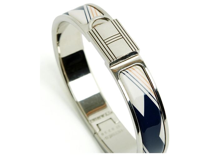 Bracciale Hermès Clic Cadenas TS Tricolore Smalto Kelly Locker Bangle PM Argento - vista 2