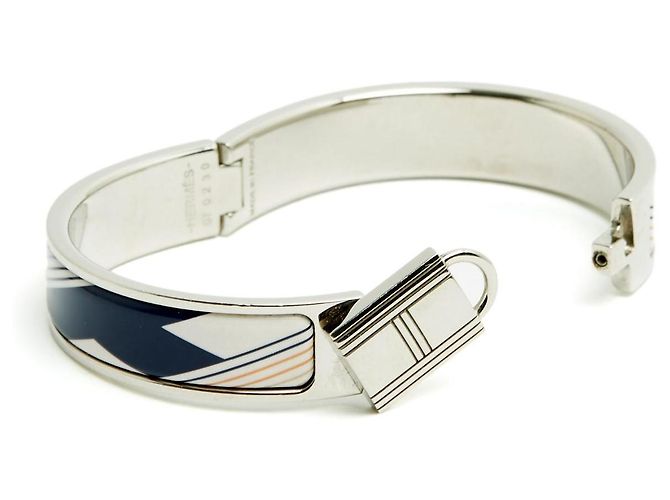 Bracciale Hermès Clic Cadenas TS Tricolore Smalto Kelly Locker Bangle PM Argento - vista 3
