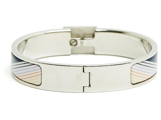Bracciale Hermès Clic Cadenas TS Tricolore Smalto Kelly Locker Bangle PM Argento - vista 5