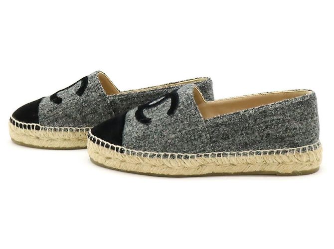Chanel Espadrilles de Lin Lã Veludo Planas Marrom Preto - vista 2