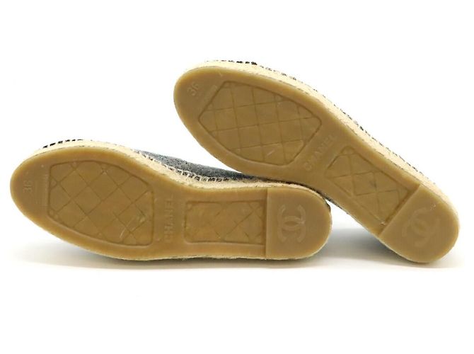 Chanel Espadrilles de Lin Lã Veludo Planas Marrom Preto - vista 4
