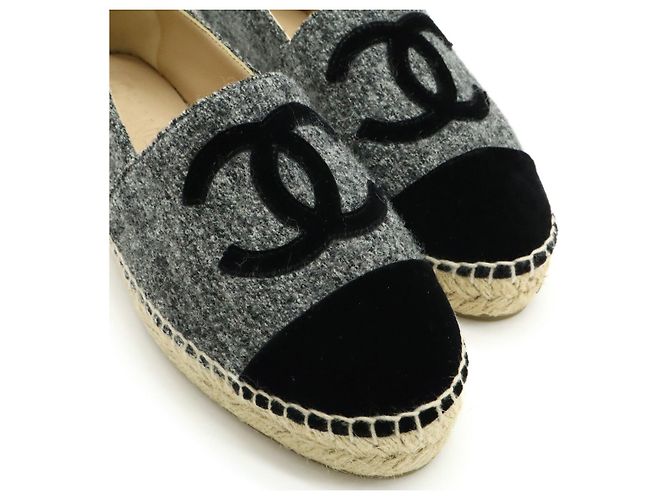 Chanel Espadrilles de Lin Lã Veludo Planas Marrom Preto - vista 5