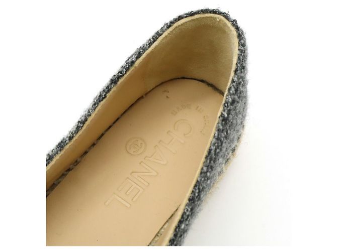 Chanel Espadrilles de Lin Lã Veludo Planas Marrom Preto - vista 6