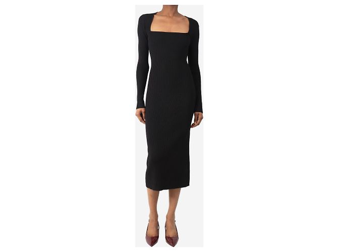 Ganni Schwarzes Rippenstrick-Midi-Kleid - Größe S - Ansicht 3