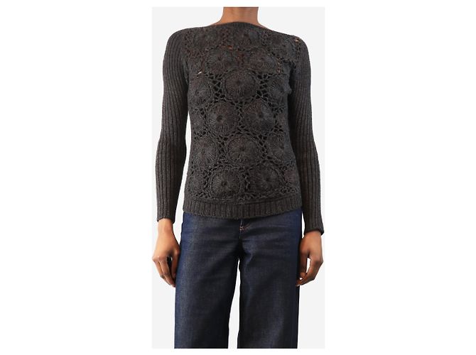 Prada Suéter de ganchillo en carbón - talla UK 8 Gris - vista 3