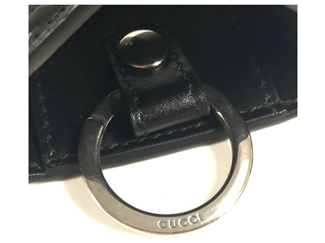 Portachiavi in pelle goffrata GG Gucci Nero - vista 12
