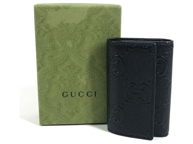 Portachiavi in pelle goffrata GG Gucci Nero - vista 13