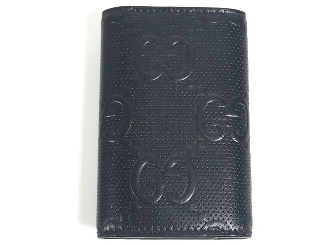 Portachiavi in pelle goffrata GG Gucci Nero - vista 2