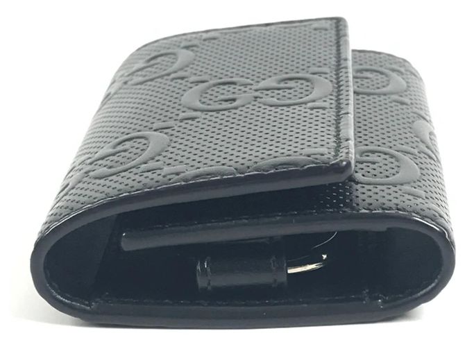 Portachiavi in pelle goffrata GG Gucci Nero - vista 3