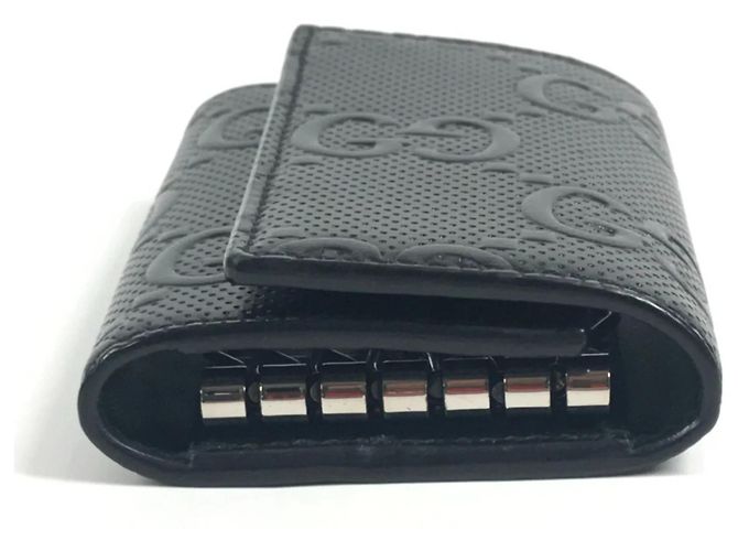 Portachiavi in pelle goffrata GG Gucci Nero - vista 4