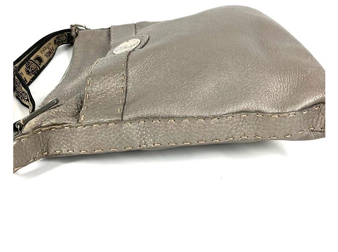 Borsa a tracolla FENDI Selleria Logo Marrone Metallico - vista 4