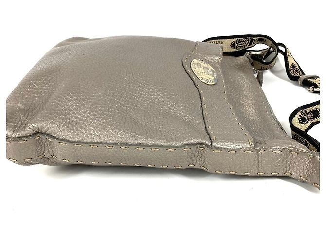 Borsa a tracolla FENDI Selleria Logo Marrone Metallico - vista 8