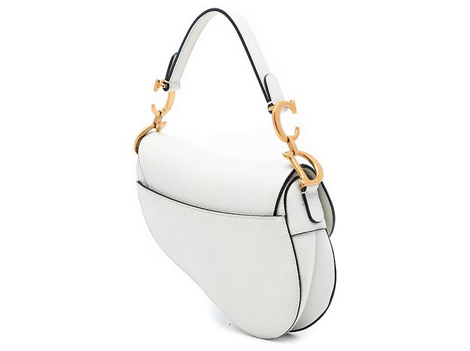 Borsa Saddle Mini in pelle di vitello grana bianca Dior Bianco - vista 2
